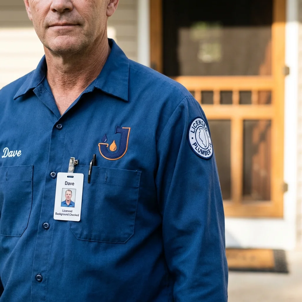 Licensed plumber showing ID badge in West Branch, MI