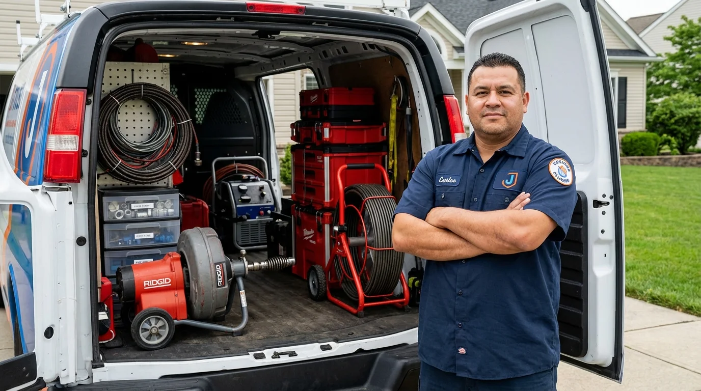 Professional drain cleaning equipment and Johns Plumbing LLC plumber in West Branch